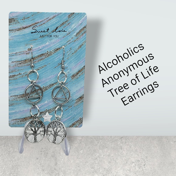 AA Alcoholics Anonymous tree of life earrings! Free AA goodie bag & gift box! - Picture 3 of 4